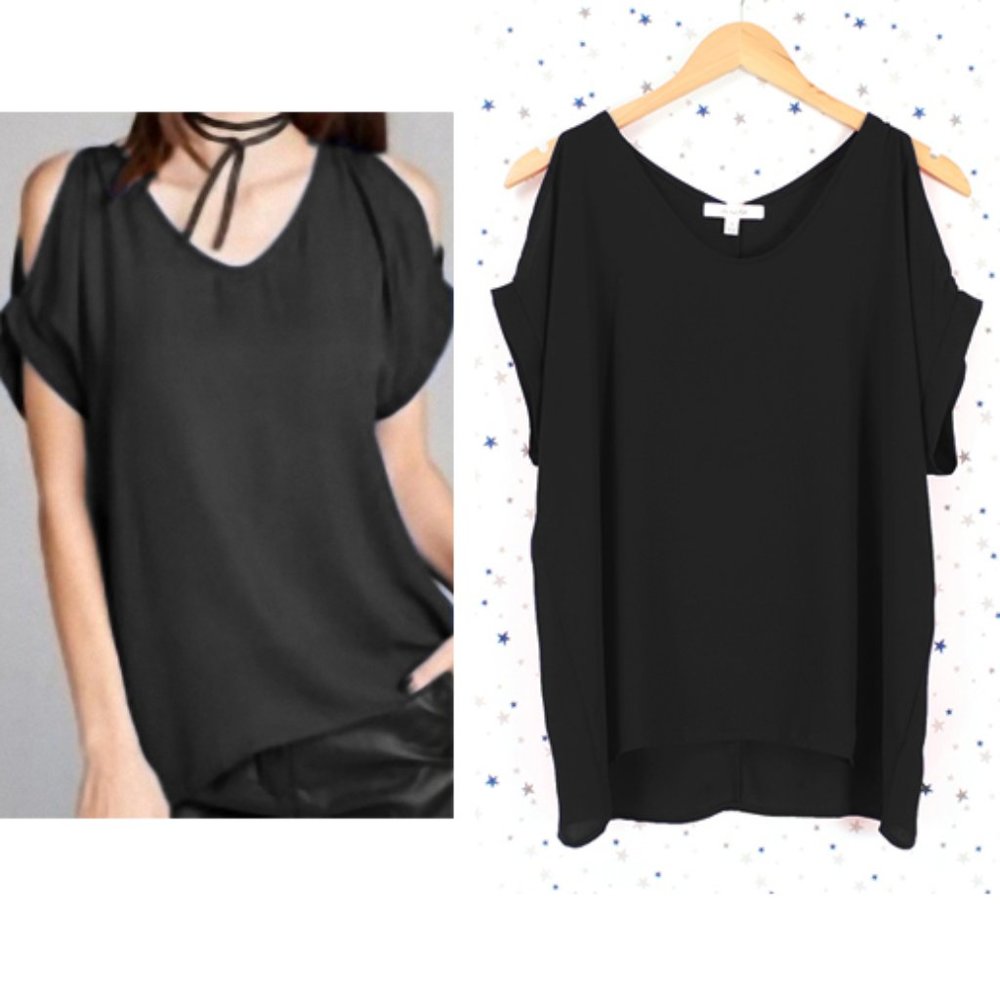 Cold Shoulder Chiffon Blouse Top Black